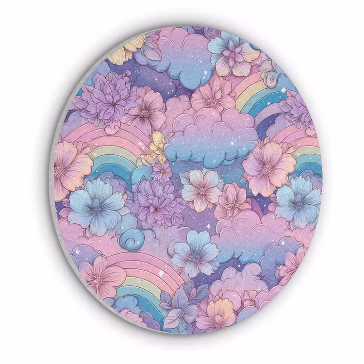 Regenbogen - Bloemen - Kleurrijk - Wolken Akoestische PET Vilt - Rond klein -3d