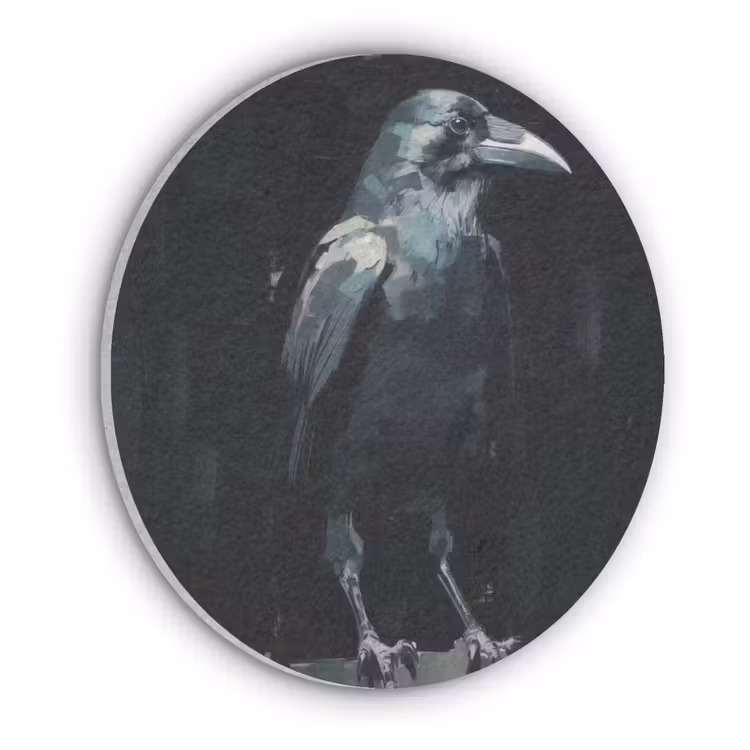 Raaf - Vogels - Zwart Akoestische PET Vilt - Rond klein -3d