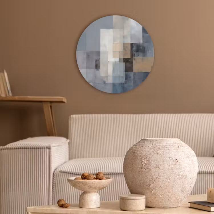 Rechthoeken - Abstract - Blauw Akoestische PET Vilt - Rond klein -sfeer1