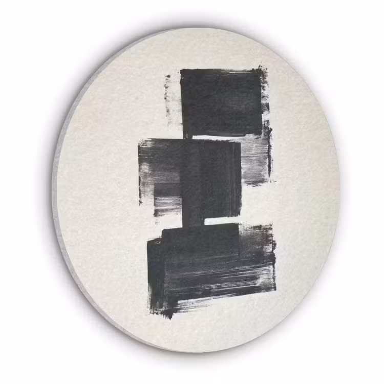 Rechthoeken - Penseelstreken - Abstract - Zwart Akoestische PET Vilt - Rond klein -3d