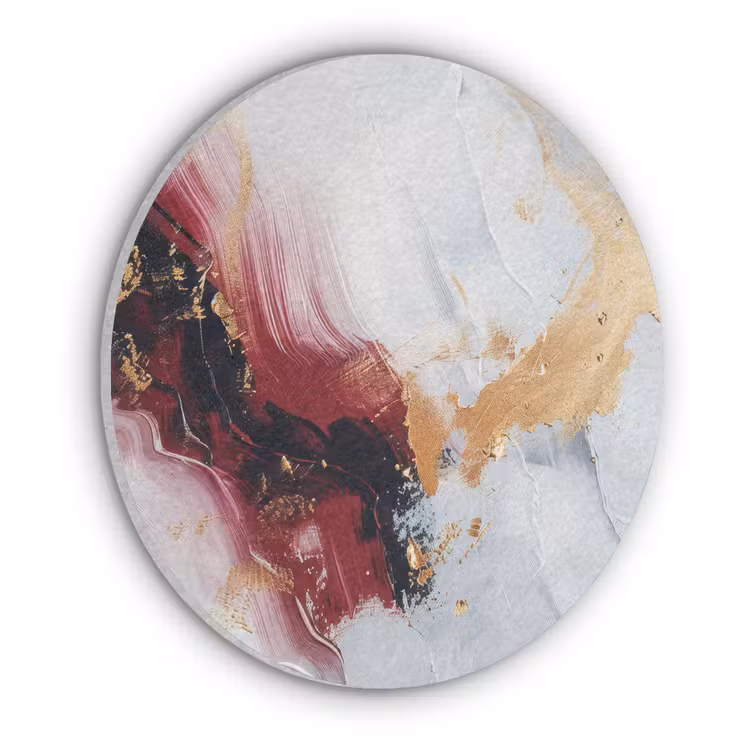 Rood - Abstract - Goud - Modern Akoestische PET Vilt - Rond klein -3d
