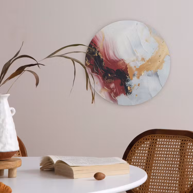 Rood - Abstract - Goud - Modern Akoestische PET Vilt - Rond klein -sfeer3