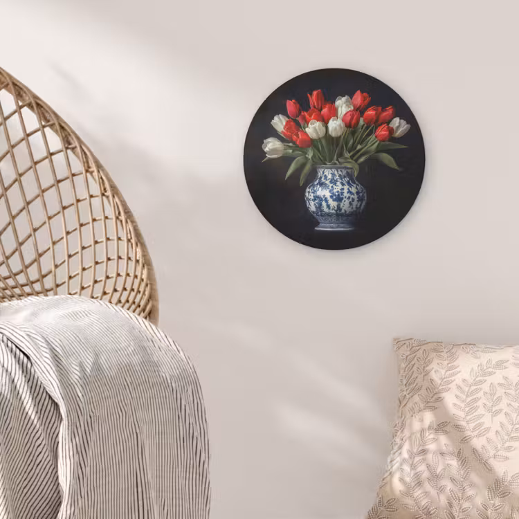 Rode - Bloemen - Tulpen - Vaas Akoestische PET Vilt - Rond klein -sfeer4