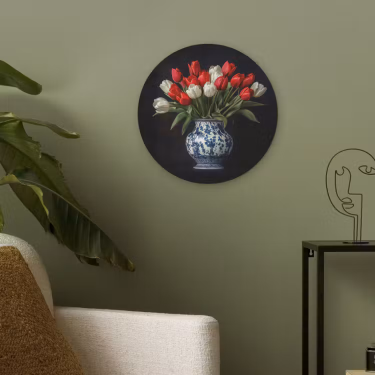 Rode - Bloemen - Tulpen - Vaas Akoestische PET Vilt - Rond klein -sfeer2