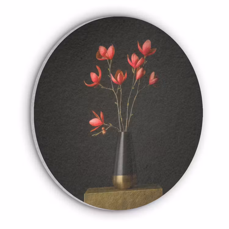 Rode - Bloemen - Vaas Akoestische PET Vilt - Rond klein -3d