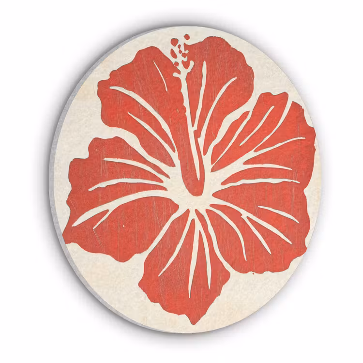 Rode hibiscusbloem - Textuur achtergrond - Beige Akoestische PET Vilt - Rond klein -3d