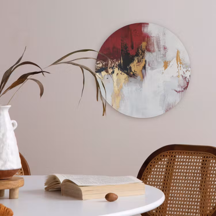 Rood - Marmer - Abstract - Goud - Modern Akoestische PET Vilt - Rond klein -sfeer3