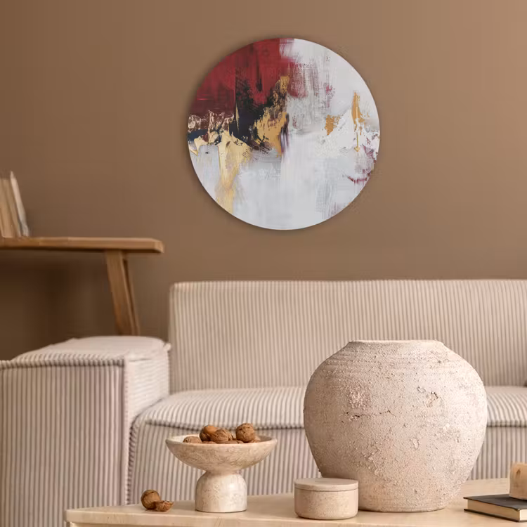 Rood - Marmer - Abstract - Goud - Modern Akoestische PET Vilt - Rond klein -sfeer1