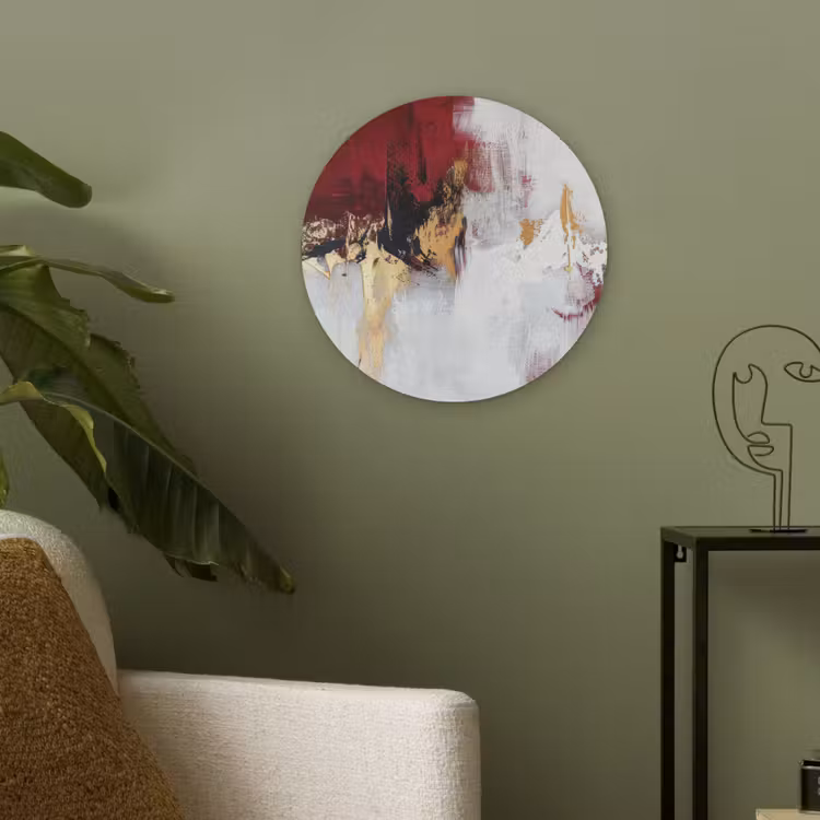 Rood - Marmer - Abstract - Goud - Modern Akoestische PET Vilt - Rond klein -sfeer2