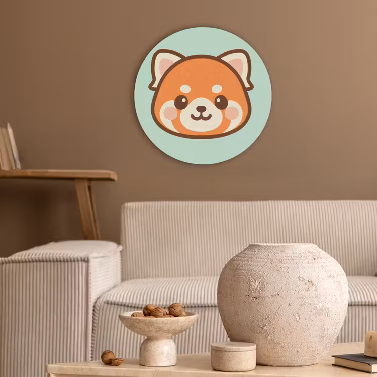 Rode panda - Groen - Cartoon Akoestische PET Vilt - Rond klein -sfeer1