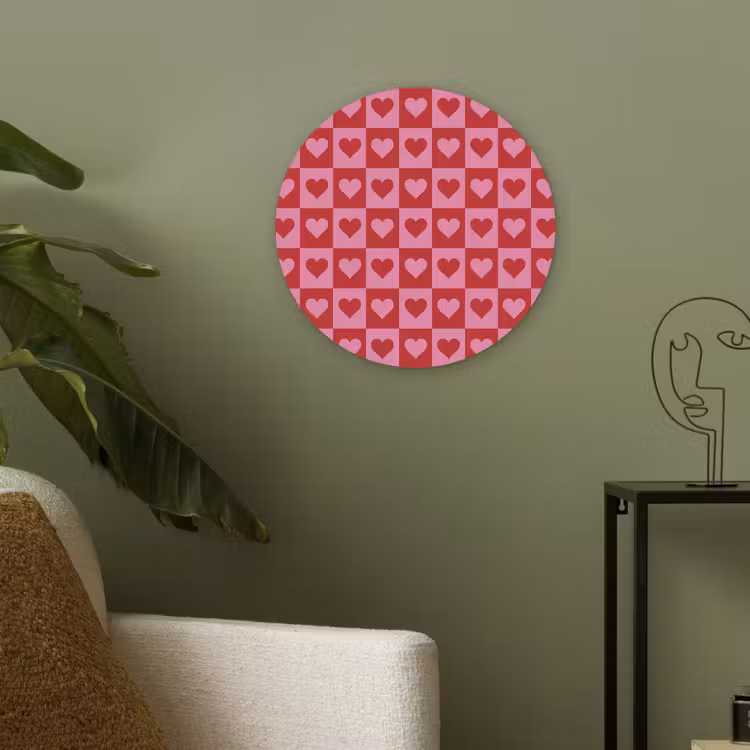 Rood - Roze - Schaakbord - Valentijn Akoestische PET Vilt - Rond klein -sfeer2