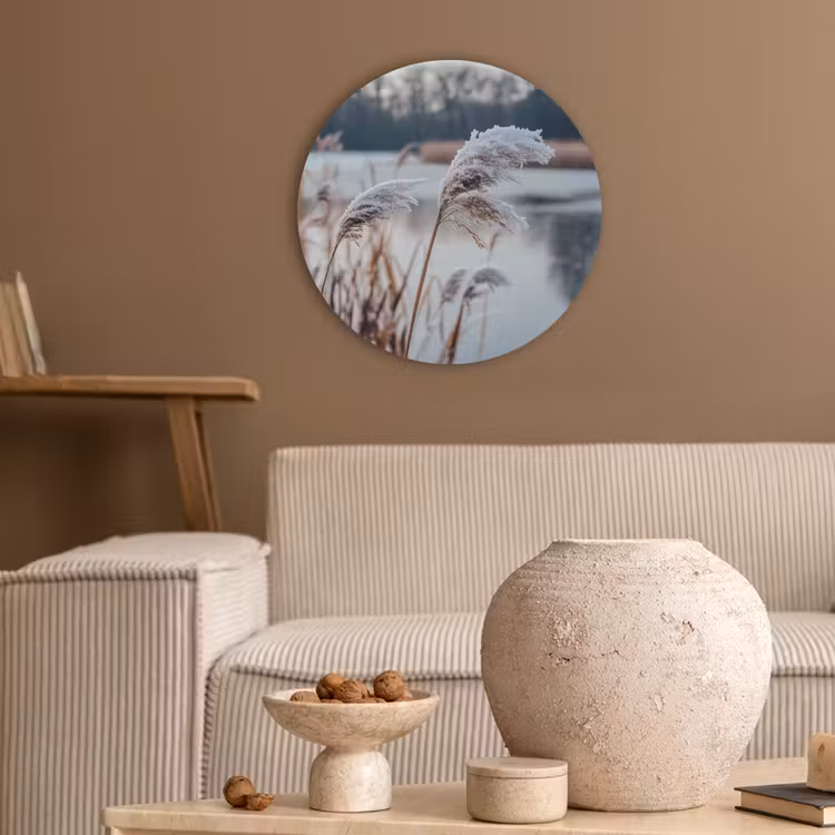 Riet - Gras - Natuur - Winter - Meer Akoestische PET Vilt - Rond klein -sfeer1