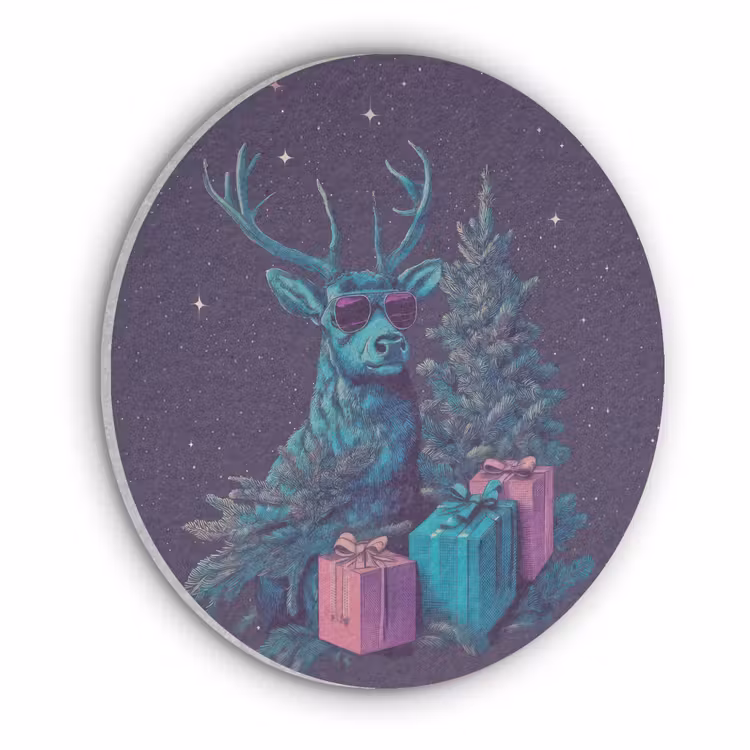 Rendier - Zonnebril - Neon - Kerstboom Akoestische PET Vilt - Rond klein -3d