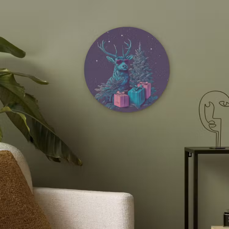 Rendier - Zonnebril - Neon - Kerstboom Akoestische PET Vilt - Rond klein -sfeer2