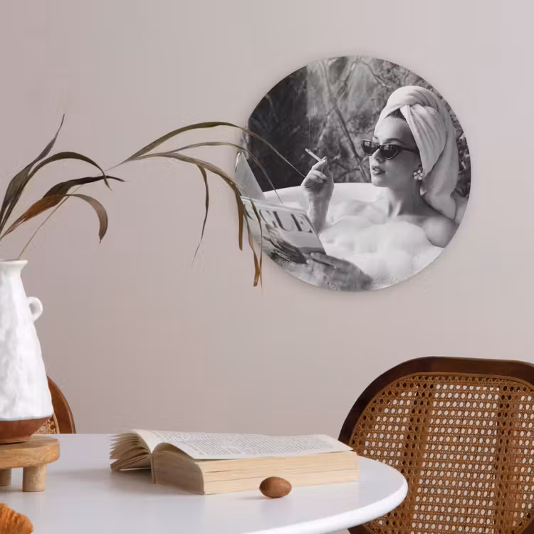 Relaxt - Bad - Zwart - Wit Akoestische PET Vilt - Rond klein -sfeer3