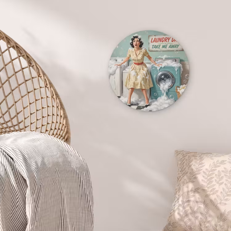 Retro - Blauw - Vrouw Akoestische PET Vilt - Rond klein -sfeer4