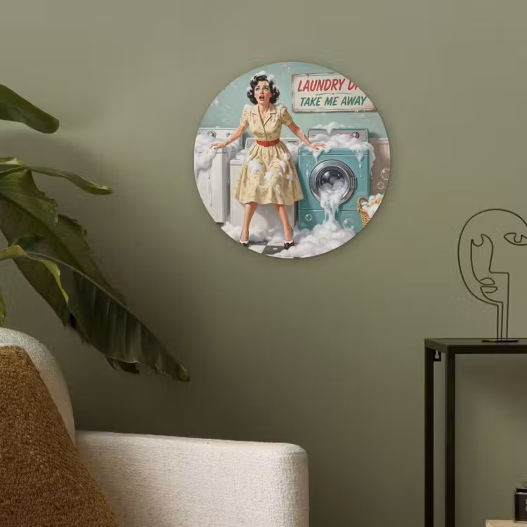 Retro - Blauw - Vrouw Akoestische PET Vilt - Rond klein -sfeer2