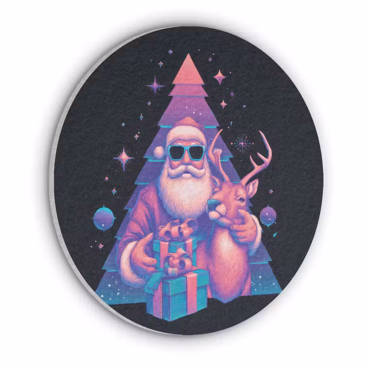 Retro - Kerstman - Rendieren - Kerstboom Akoestische PET Vilt - Rond klein -3d