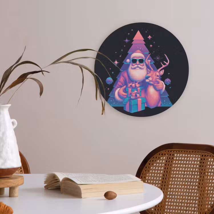 Retro - Kerstman - Rendieren - Kerstboom Akoestische PET Vilt - Rond klein -sfeer3