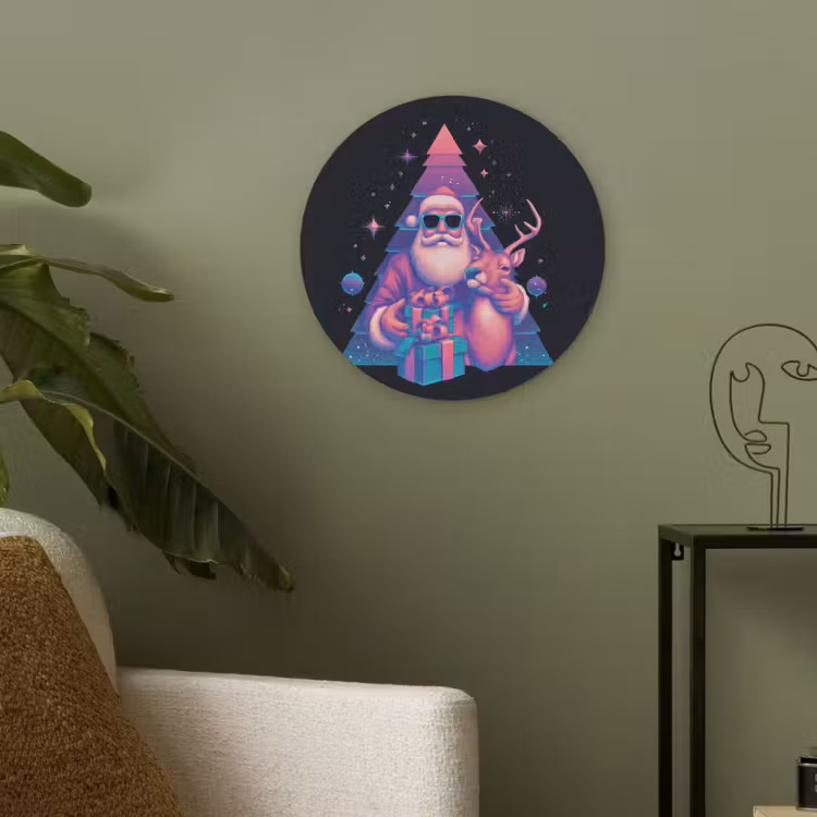 Retro - Kerstman - Rendieren - Kerstboom Akoestische PET Vilt - Rond klein -sfeer2