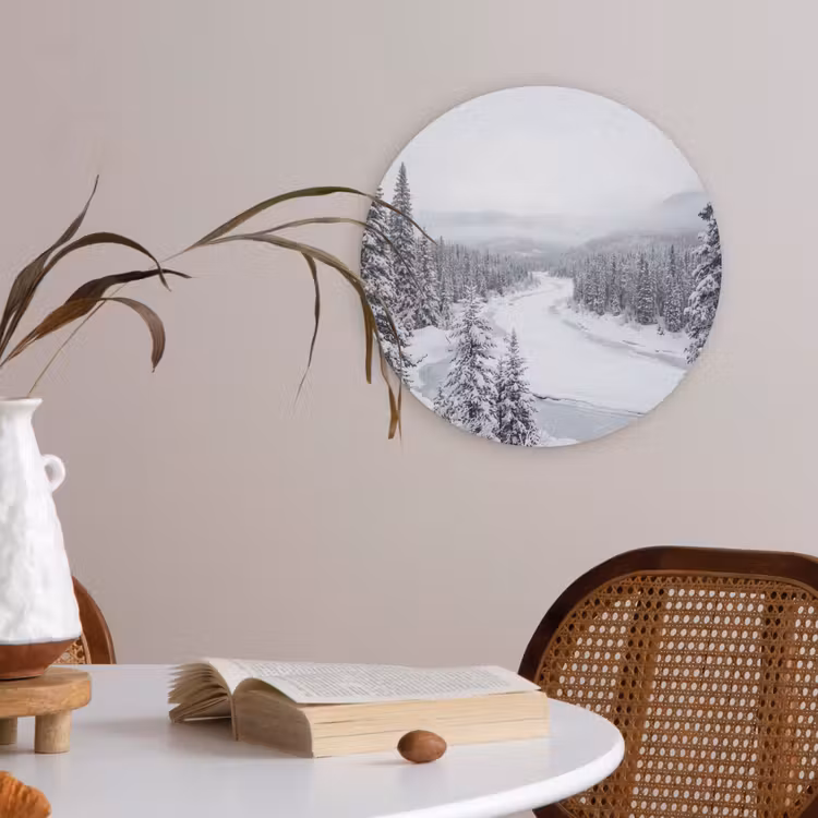 Rivier - Bevroren - Landschap - Winter Akoestische PET Vilt - Rond klein -sfeer3
