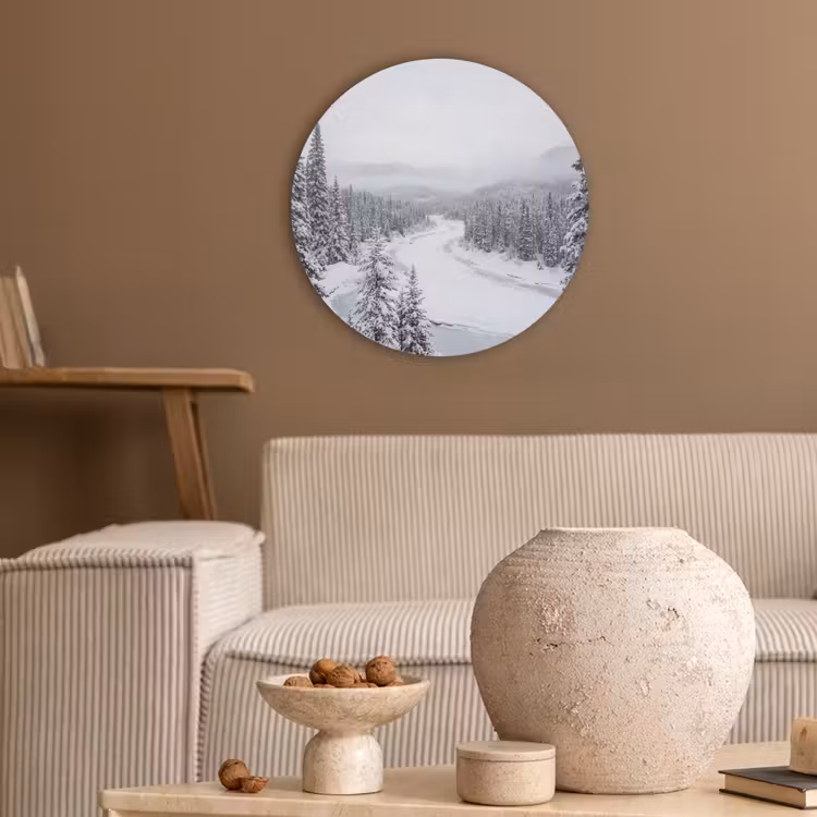 Rivier - Bevroren - Landschap - Winter Akoestische PET Vilt - Rond klein -sfeer1