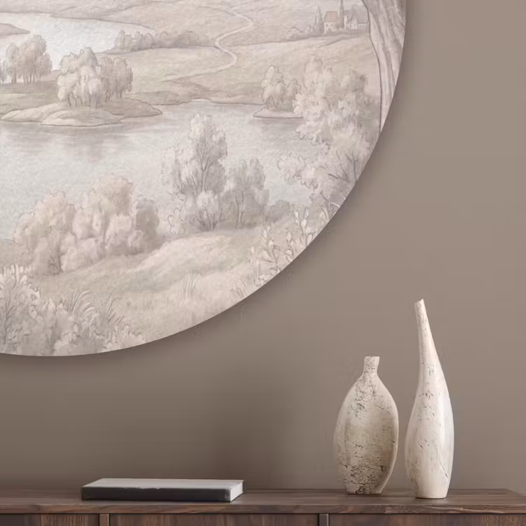 Rivierlandschap - Bergen - Natuur - Vintage - Beige Akoestische PET Vilt - Rond klein -sfeer5_closeup