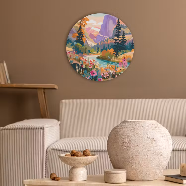 Rivier - Vallei vol bloemen - Levendig Akoestische PET Vilt - Rond klein -sfeer1