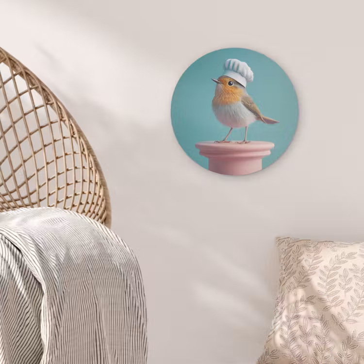Roodborstje - Vogel - Koksmuts - Sokkel Akoestische PET Vilt - Rond klein -sfeer4