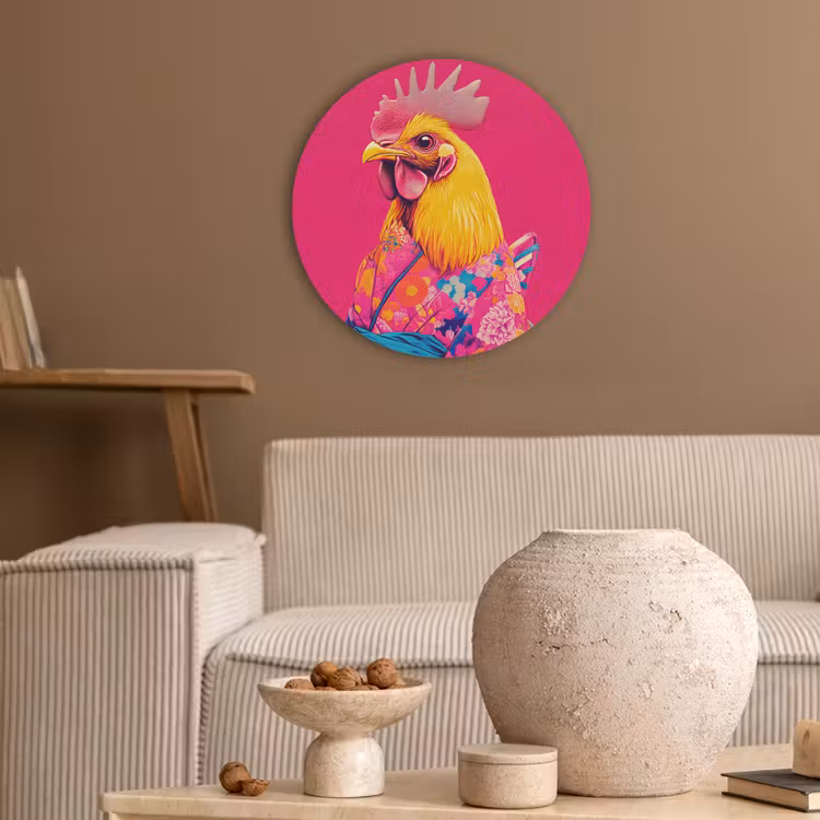 Haan - Kleurrijk - Kimono - Roze Akoestische PET Vilt - Rond klein -sfeer1