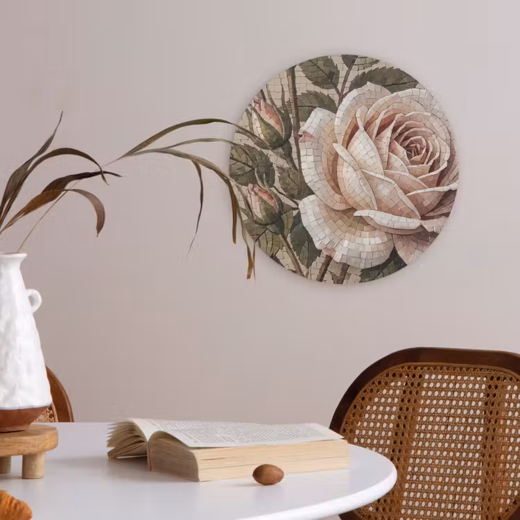Roos - Mozaïek - Bloemen - Klassiek - Beige Akoestische PET Vilt - Rond klein -sfeer3