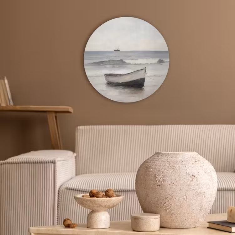 Roeiboot - Zee - Horizon Akoestische PET Vilt - Rond klein -sfeer1