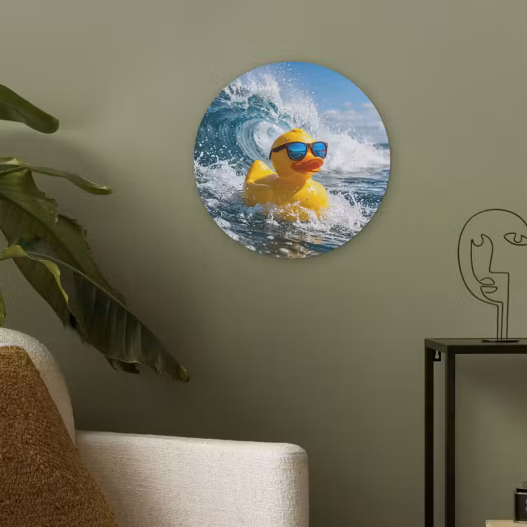 Badeend - Stoer - Golven Akoestische PET Vilt - Rond klein -sfeer2