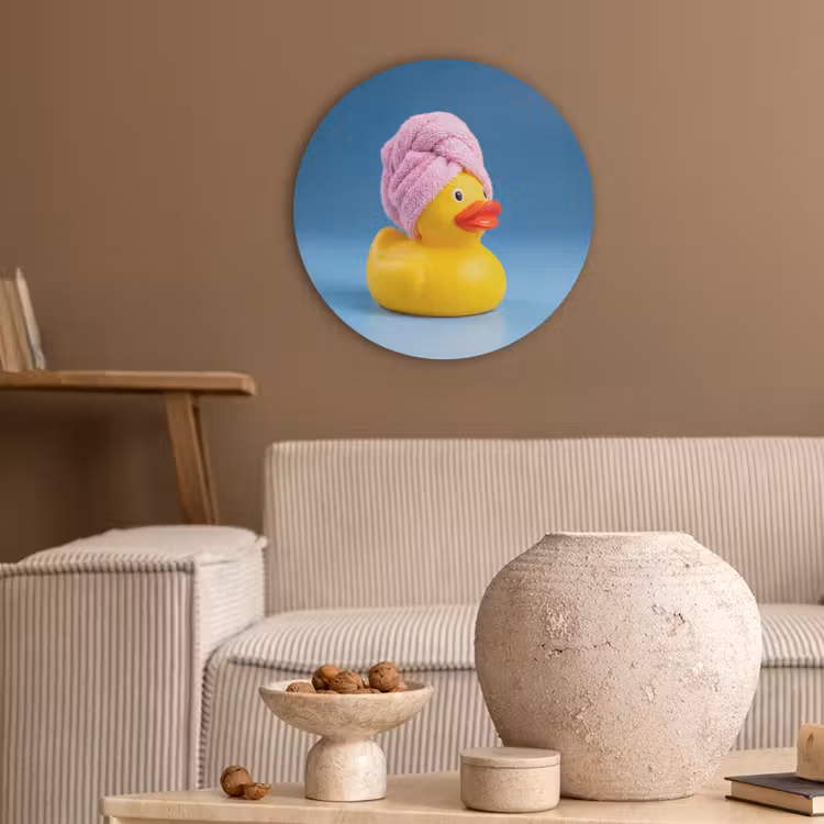 Badeend - Handdoek - Blauw Akoestische PET Vilt - Rond klein -sfeer1