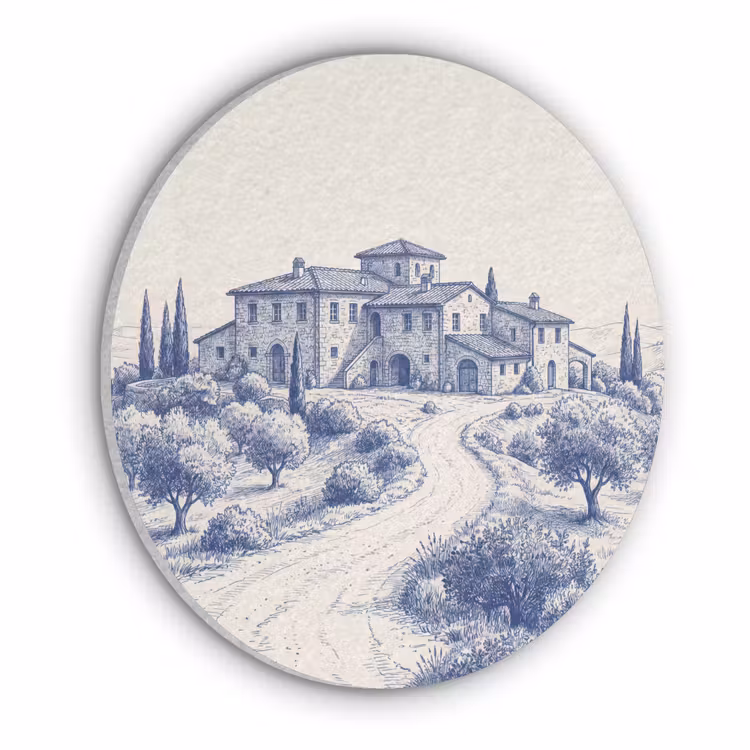 Rustiek - Landgoed - Blauw Akoestische PET Vilt - Rond klein -3d