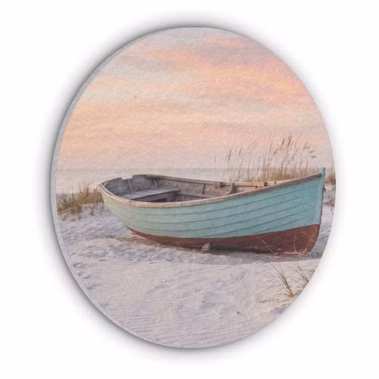 Rustiek - Roeiboot - Zandstrand Akoestische PET Vilt - Rond klein -3d