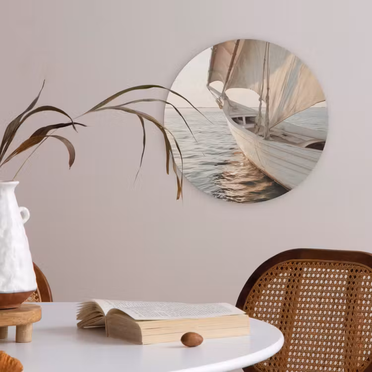 Zeilboot - Zee - Beige - Zon Akoestische PET Vilt - Rond klein -sfeer3