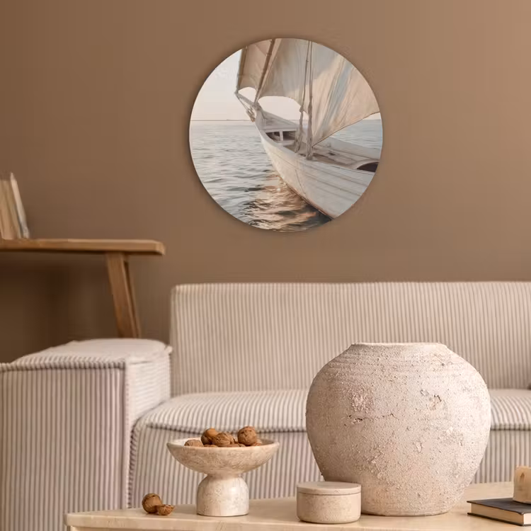 Zeilboot - Zee - Beige - Zon Akoestische PET Vilt - Rond klein -sfeer1