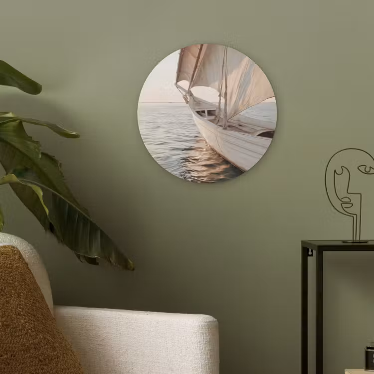 Zeilboot - Zee - Beige - Zon Akoestische PET Vilt - Rond klein -sfeer2
