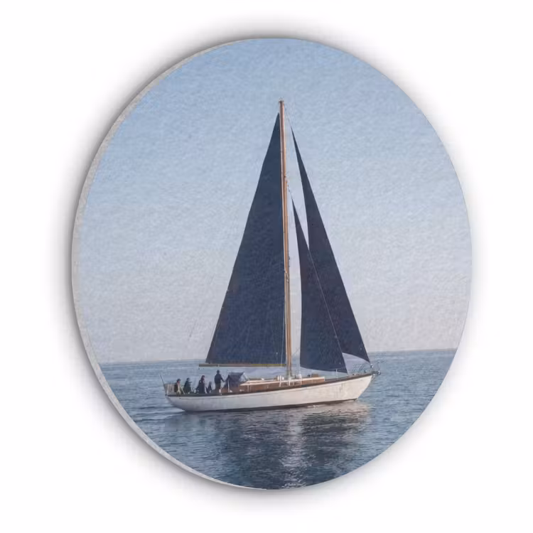 Zeilboot - Zee - Blauw Akoestische PET Vilt - Rond klein -3d