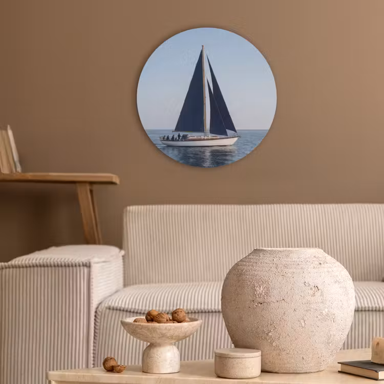 Zeilboot - Zee - Blauw Akoestische PET Vilt - Rond klein -sfeer1