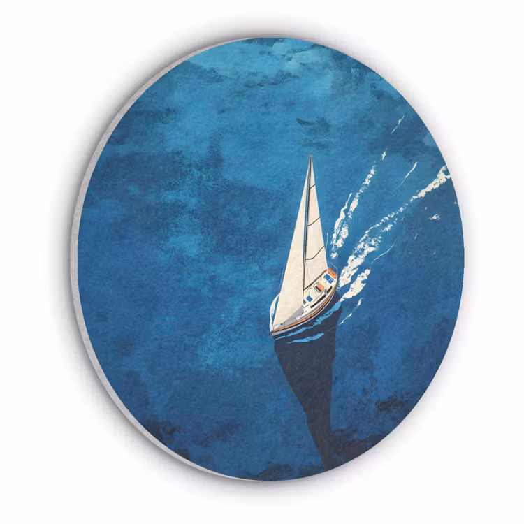 Zeilboot - Water - Abstract - Schaduw Akoestische PET Vilt - Rond klein -3d