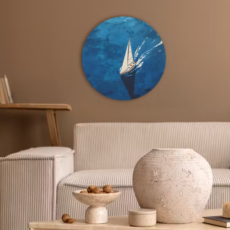 Zeilboot - Water - Abstract - Schaduw Akoestische PET Vilt - Rond klein -sfeer1