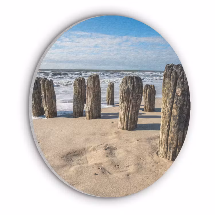 Zand - Strand - Paal - Water - Zomer Akoestische PET Vilt - Rond klein -3d