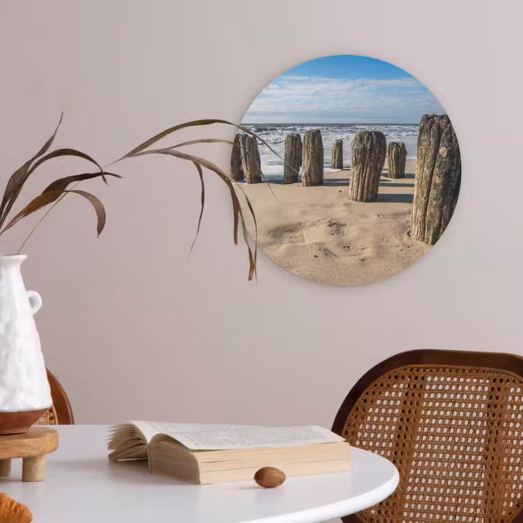 Zand - Strand - Paal - Water - Zomer Akoestische PET Vilt - Rond klein -sfeer3
