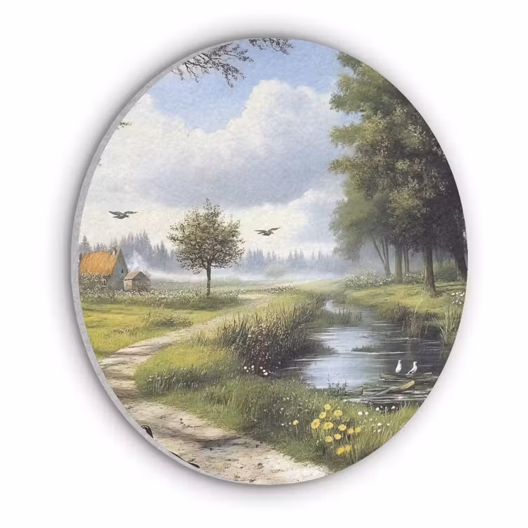 Zandpad - Groen landschap - Water Akoestische PET Vilt - Rond klein -3d
