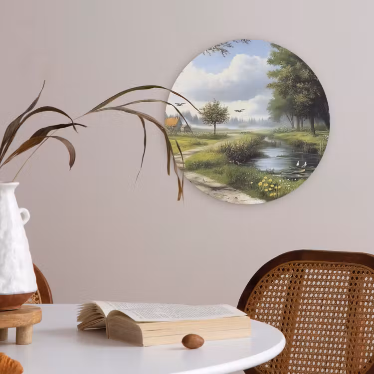 Zandpad - Groen landschap - Water Akoestische PET Vilt - Rond klein -sfeer3