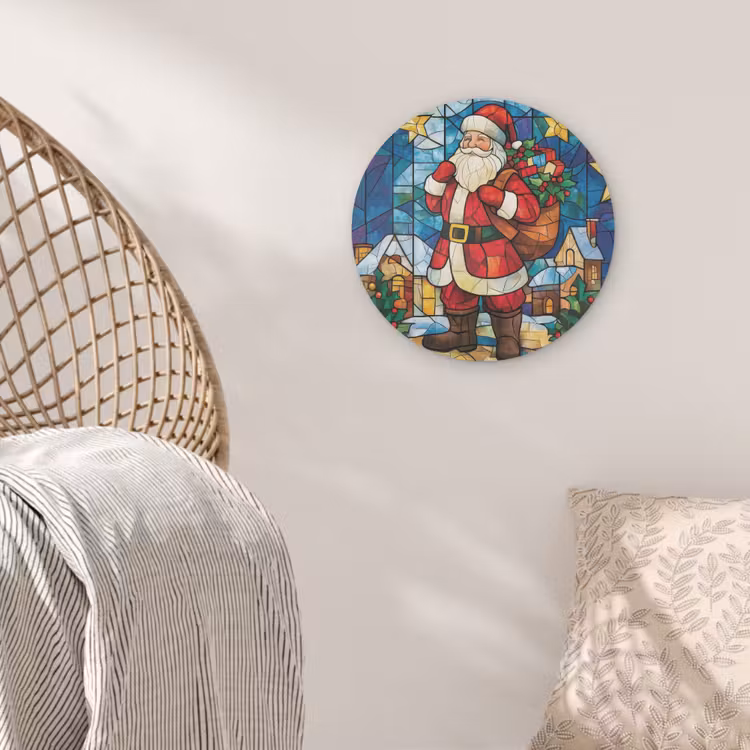 Kerstman - Glas - Kleurrijk Akoestische PET Vilt - Rond klein -sfeer4