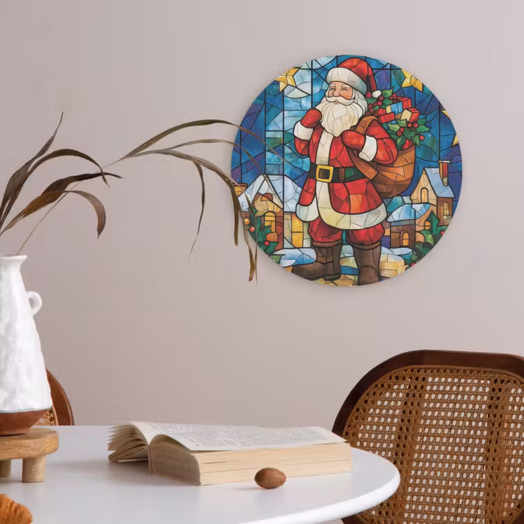 Kerstman - Glas - Kleurrijk Akoestische PET Vilt - Rond klein -sfeer3