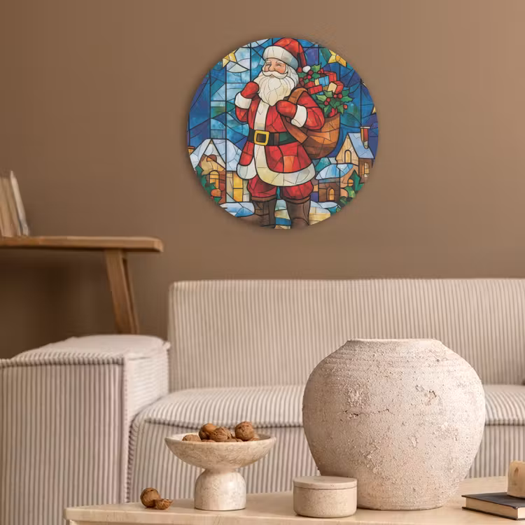 Kerstman - Glas - Kleurrijk Akoestische PET Vilt - Rond klein -sfeer1